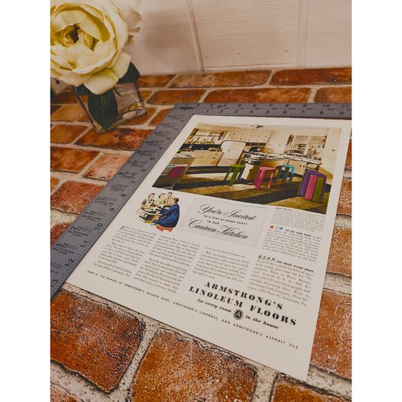 1942 Vtg Canteen Kitchen Seating Print Ad Armstrong Linoleum Stylish‎ WWII Era - Picture 6 of 10